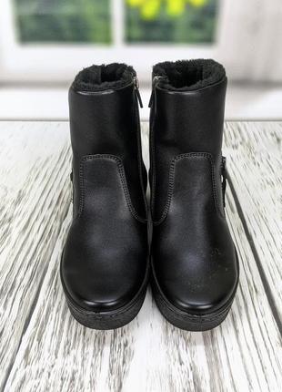 Чоботи черевики жіночі зимові чорні paolla екошкіра на змійці7 фото