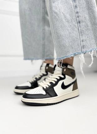 Nike air jordan 1 retro high dark mocha брендовые женские высокие коричневые кроссовки джордан найк трендові високі коричневі жіночі кросівки3 фото