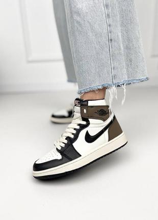 Nike air jordan 1 retro high dark mocha брендовые женские высокие коричневые кроссовки джордан найк трендові високі коричневі жіночі кросівки5 фото