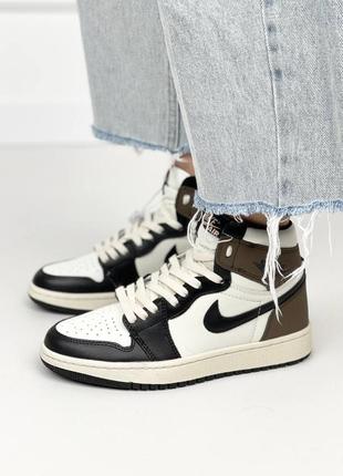 Nike air jordan 1 retro high dark mocha брендовые женские высокие коричневые кроссовки джордан найк трендові високі коричневі жіночі кросівки2 фото