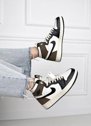 Nike air jordan 1 retro high dark mocha брендові жіночі високі коричневі кросівки джордан найк трендові високі коричневі жіночі кросівки