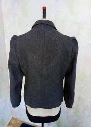 Стильный серый теплый шерстяной жакет в белую полоску,блейзер,пиджак4 фото