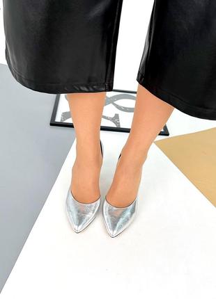 Туфли luxor на устойчивом обтяжном каблуке, серебро, натуральная кожа8 фото