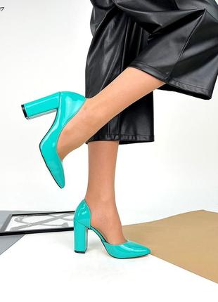 Туфли luxor на устойчивом обтяжном каблуке, бирюзовый, натуральная кожа5 фото