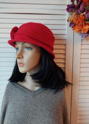 Красная шляпка 100%  шерсть весна ❤️ осень6 фото