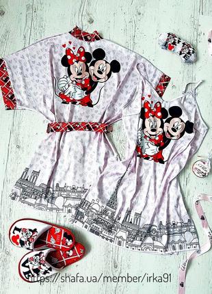 Шелковая пижама, ночнушка и халат с принтом mickey mouse7 фото