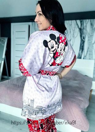 Шелковая пижама и халат с принтом mickey mouse7 фото