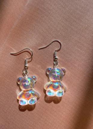 Серьги мармеладные мишки перламутровые - размер мишки 2,3*1,8см, смола