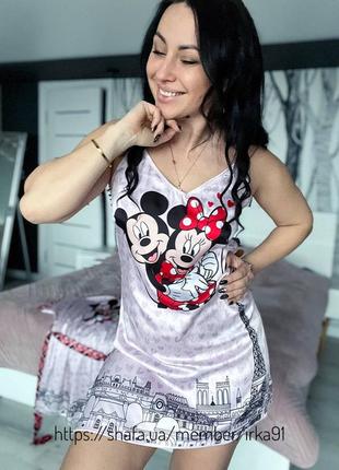 Шовкова ночнушка з принтом mickey mouse