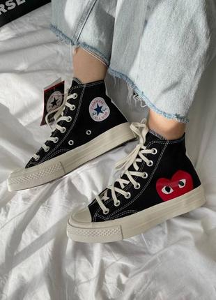 Comme des garçons play x converse high женские брендовые черные высокие кеды конверсы с сердечком трендовая модель чорні високі кеди