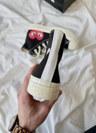 Comme des garçons play x converse high женские брендовые черные высокие кеды конверсы с сердечком трендовая модель чорні високі кеди3 фото