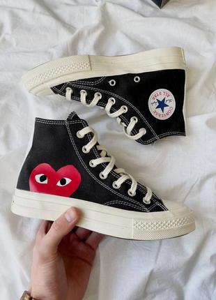 Comme des garçons play x converse high брендові жіночі чорні високі кеди конверси з сердечком трендова модель чорні високі кеді