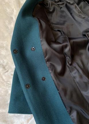 Шикарное качественное шерстяное изумрудное длинное пальто3 фото