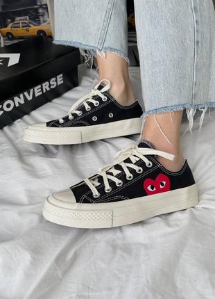 Comme des garçons play x converse low брендові жіночі низькі чорні кеди конверс з сердечком трендова модель чорні низькі кеді