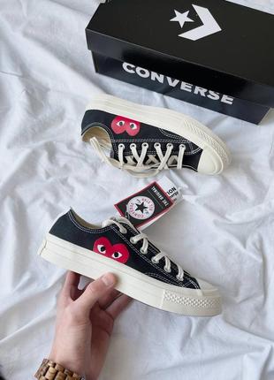 Comme des garçons play x converse low женские брендовые черные низкие кеды конверс с сердечком трендовая модель чорні низькі кеди2 фото