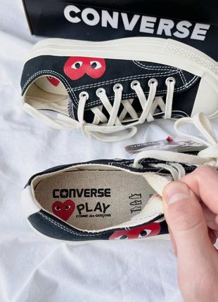 Comme des garçons play x converse low женские брендовые черные низкие кеды конверс с сердечком трендовая модель чорні низькі кеди4 фото