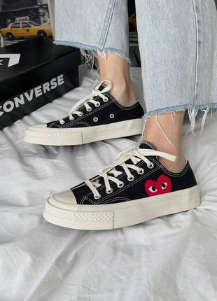 Comme des garçons play x converse low женские брендовые черные низкие кеды конверс с сердечком трендовая модель чорні низькі кеди7 фото