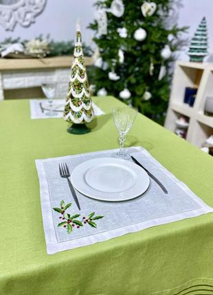 Серветка на стіл новорічна льон з вишивкою 40x40 див.1 фото