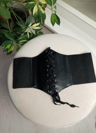 Новый стильный чёрный широкий пояс корсет спереди на шнуровке1 фото