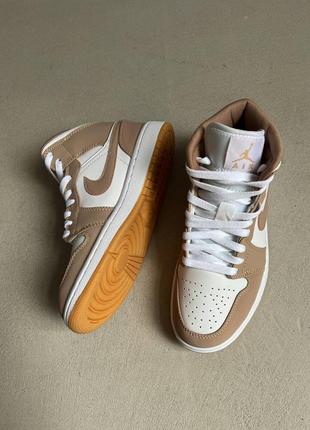 Nike jordan 1 retro beige брендовые бежевые высокие кроссовки джордан найк бежеві круті жіночі високі кросівки унісекс демісезон2 фото