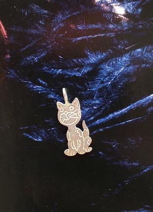 Подвеска серебро серебряная с котом котиком 925° кот на цепочку цепь винтаж винтажная винтажный1 фото
