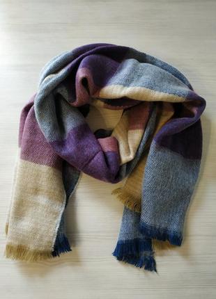 Модный тёплый шарф в клетку линель 1306 сиреневый4 фото