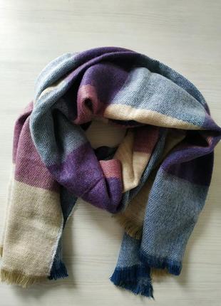 Модный тёплый шарф в клетку линель 1306 сиреневый7 фото