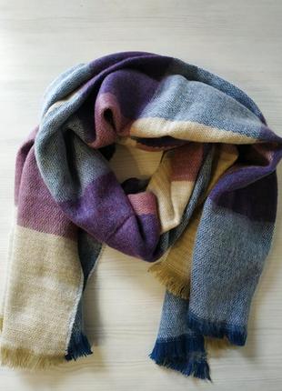 Модный тёплый шарф в клетку линель 1306 сиреневый5 фото