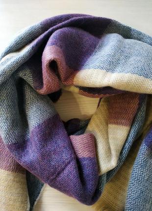 Модный тёплый шарф в клетку линель 1306 сиреневый2 фото