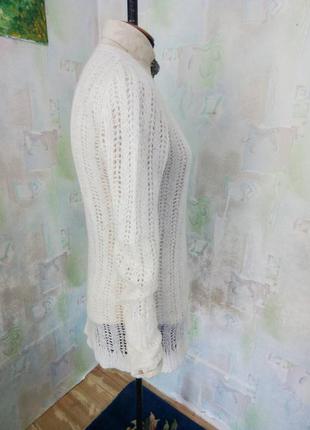 Тонкий білий в'язаний легкий светр в дірки,мохер,вовна,туніка.2 фото