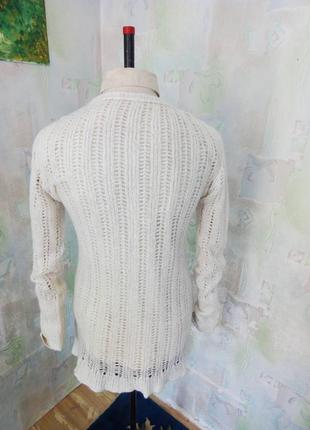 Тонкий білий в'язаний легкий светр в дірки,мохер,вовна,туніка.4 фото