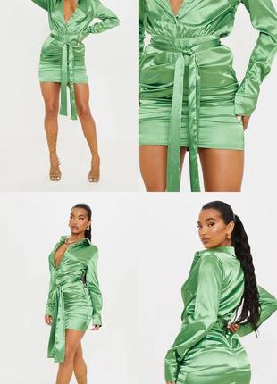 Зелене плаття - сорочка , з плотного сатину від plt7 фото