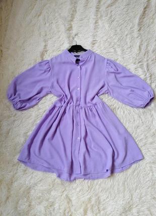 Платье рубашка  жатка фасон разлетайка нежно лилового цвета6 фото