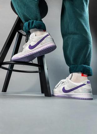 Nike dunk low purple pulse брендовые высокие серые кроссовки с фиолетовой подошвой найк весна осень новинка демісезонні сірі фіолетові кросівки3 фото