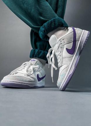 Nike dunk low purple pulse брендові високі сірі кросівки з фіолетовою підошвою найк весна осінь новинка демісезонні сірі фіолетові кросівки4 фото