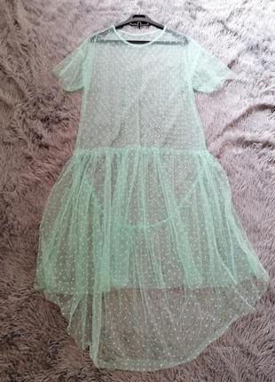 Платье прозрачное сетка накидка в горох волан , можно носить на платье,футболку , майку , купальник1 фото