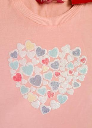 Персиковая хлопковая футболка пастельные сердечки punkidz франция на 4 года (104см)2 фото