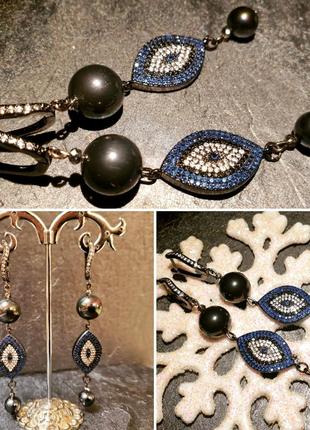 Шикарні авторські сережки з перлами майоріка і кристалами swarovski "зоряна ніч" 🌟🌠🌌6 фото