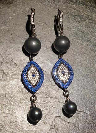 Шикарні авторські сережки з перлами майоріка і кристалами swarovski "зоряна ніч" 🌟🌠🌌5 фото
