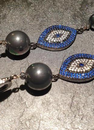 Шикарні авторські сережки з перлами майоріка і кристалами swarovski "зоряна ніч" 🌟🌠🌌4 фото