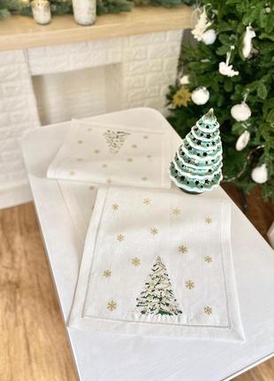 Доріжка на стіл новорічна льон з вишивкою 40x140 див.