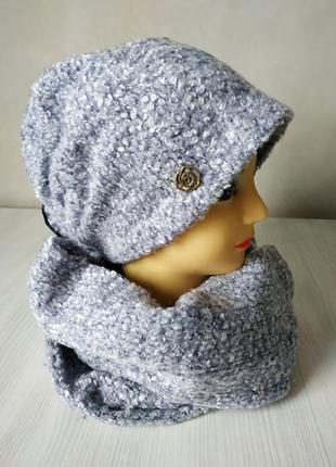 Польський теплий комплект з шапки і шарфа-хомута замір (zamir) в1м св. сірий меланж