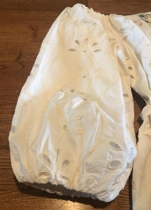 Белая хлопковая блузка с объёмными рукавами, р. 12/38-406 фото