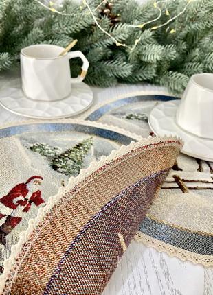 Серветка сервірувальна під тарілку, гобеленова, новорічна o30 див.3 фото