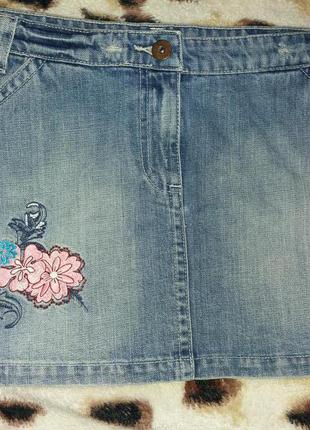 Шикарная джинсовая юбка с вышивкой цветов, тм papaya