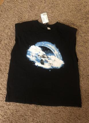 Трендова фудболка з плечиками h&m роз s🔥🔥🔥