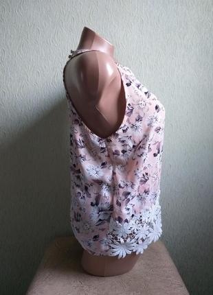 Блуза. топ кружево. туника. розовая блуза в цветочек.3 фото
