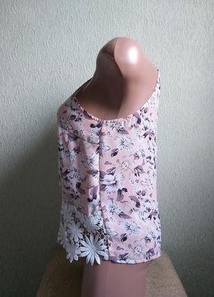 Блуза. топ кружево. туника. розовая блуза в цветочек.4 фото