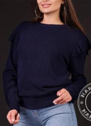 Стильный свитер с рюшами / темно-синий4 фото