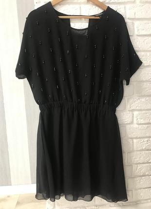 Коктейльное черное шифоновое платье